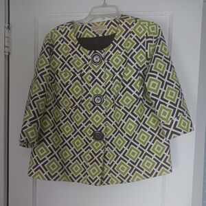 Michael Kors Geometric Patterned Jacket in Green and Black Size 1x